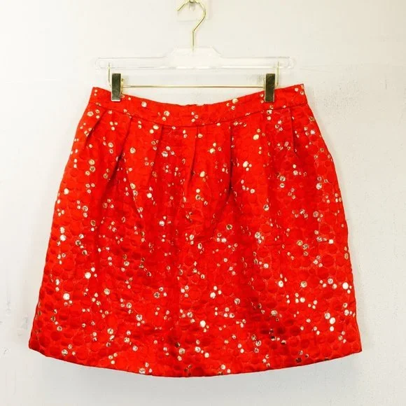 LAUREN MOFFATT Womens Red Gold Mini Skirt 10 MEDIUM High Waist Polka Dot Pleated - Picture 4 of 13